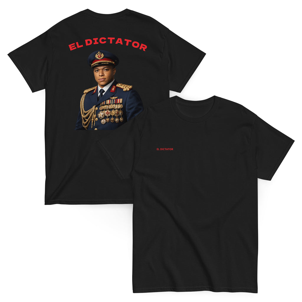 EL DICTATOR Graphic T-shirt black football graphic t-shirt front and back view