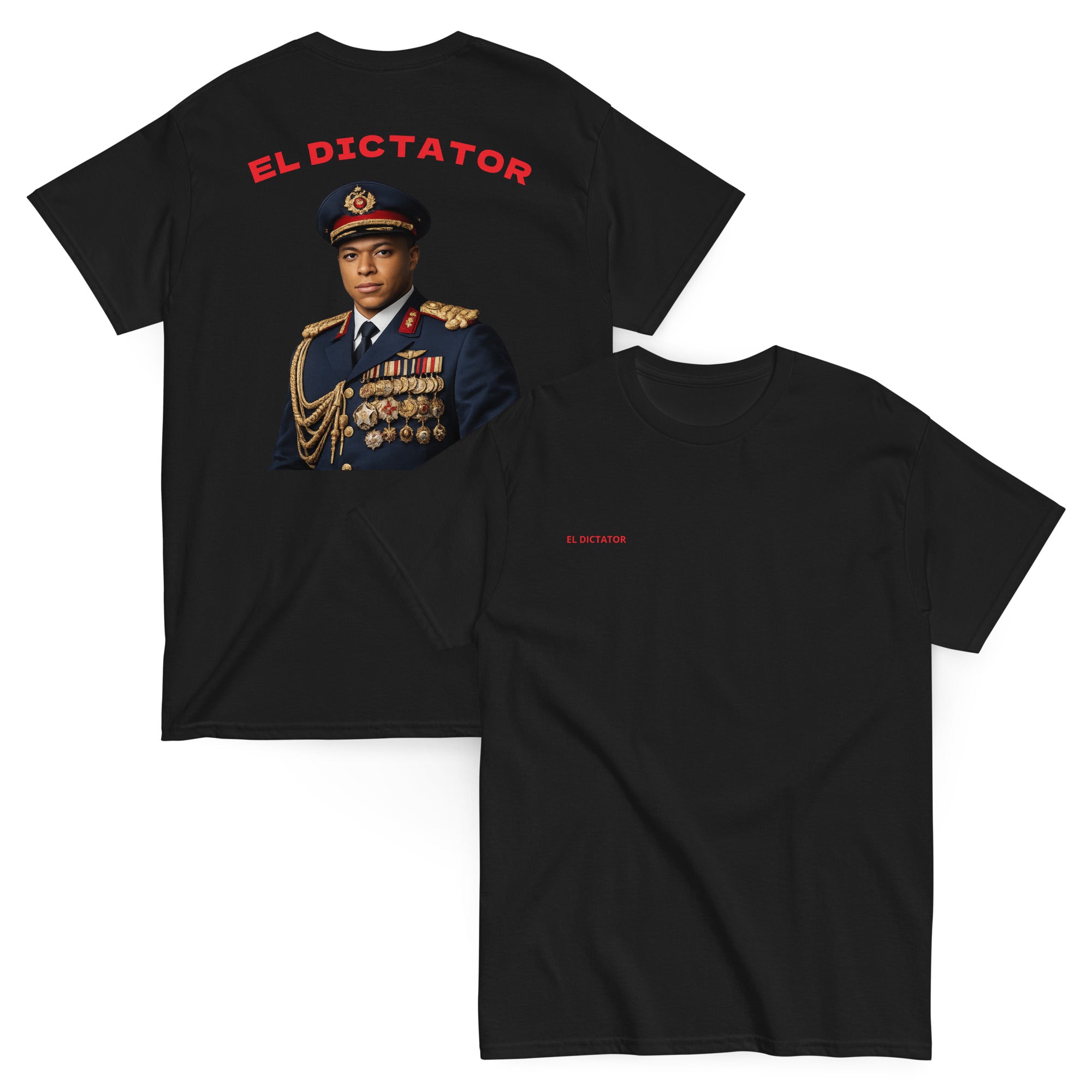 EL DICTATOR Graphic T-shirt black football graphic t-shirt front and back view
