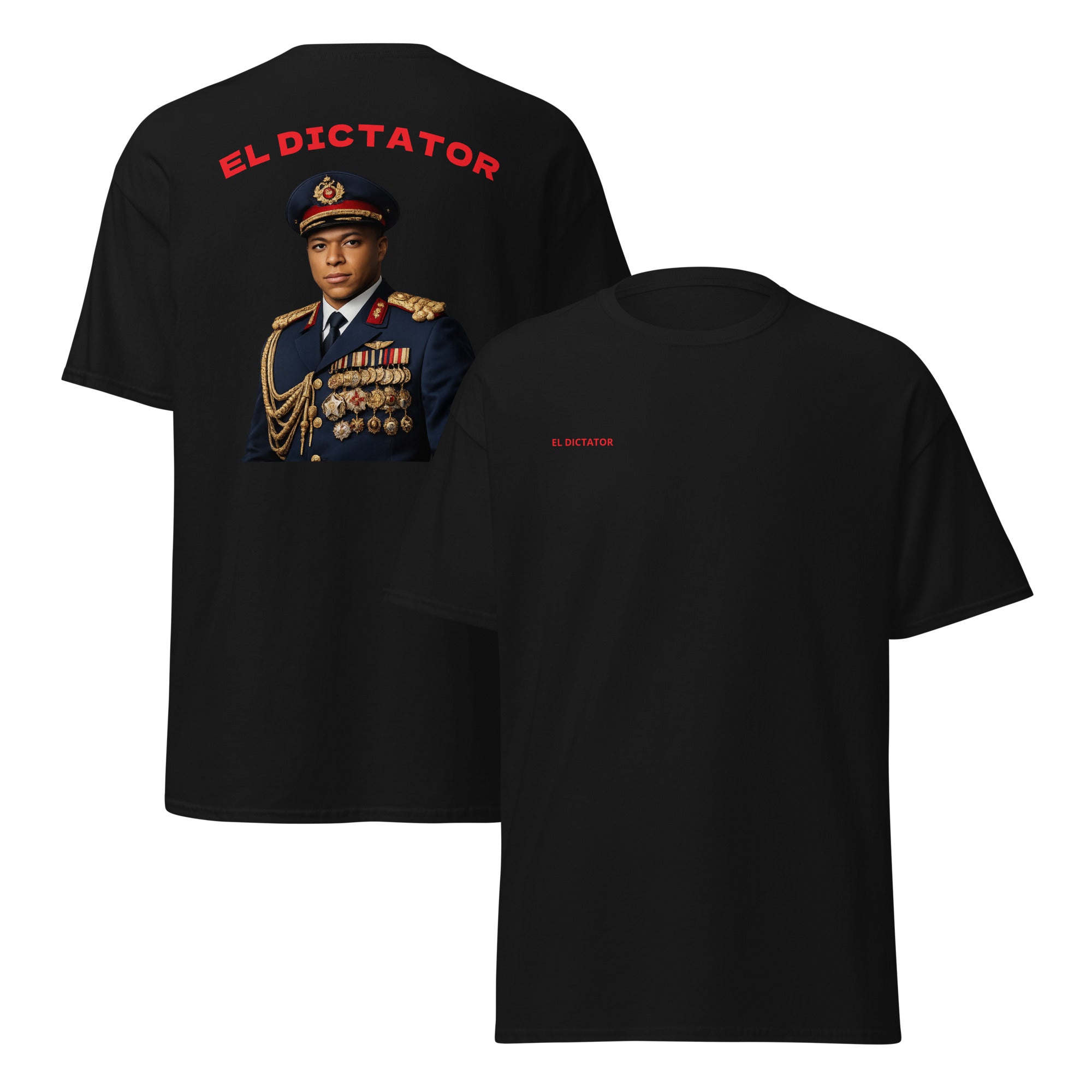 EL DICTATOR Graphic T-shirt black football graphic t-shirt front and back view