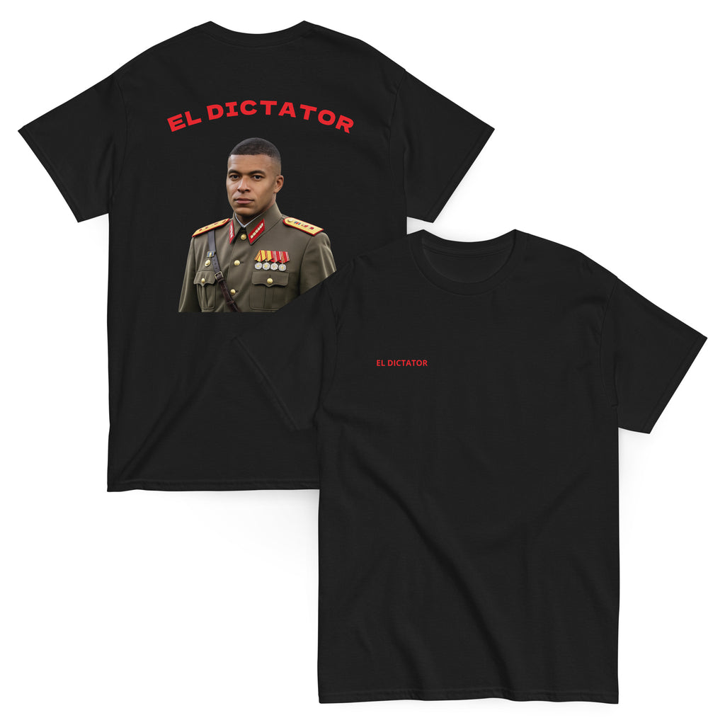 Dictator Mbappe Graphic T-shirt black football graphic t-shirt front and back view