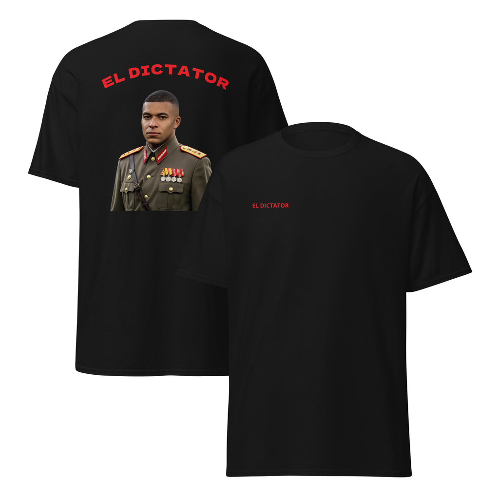 Dictator Mbappe Graphic T-shirt black football graphic t-shirt front and back view