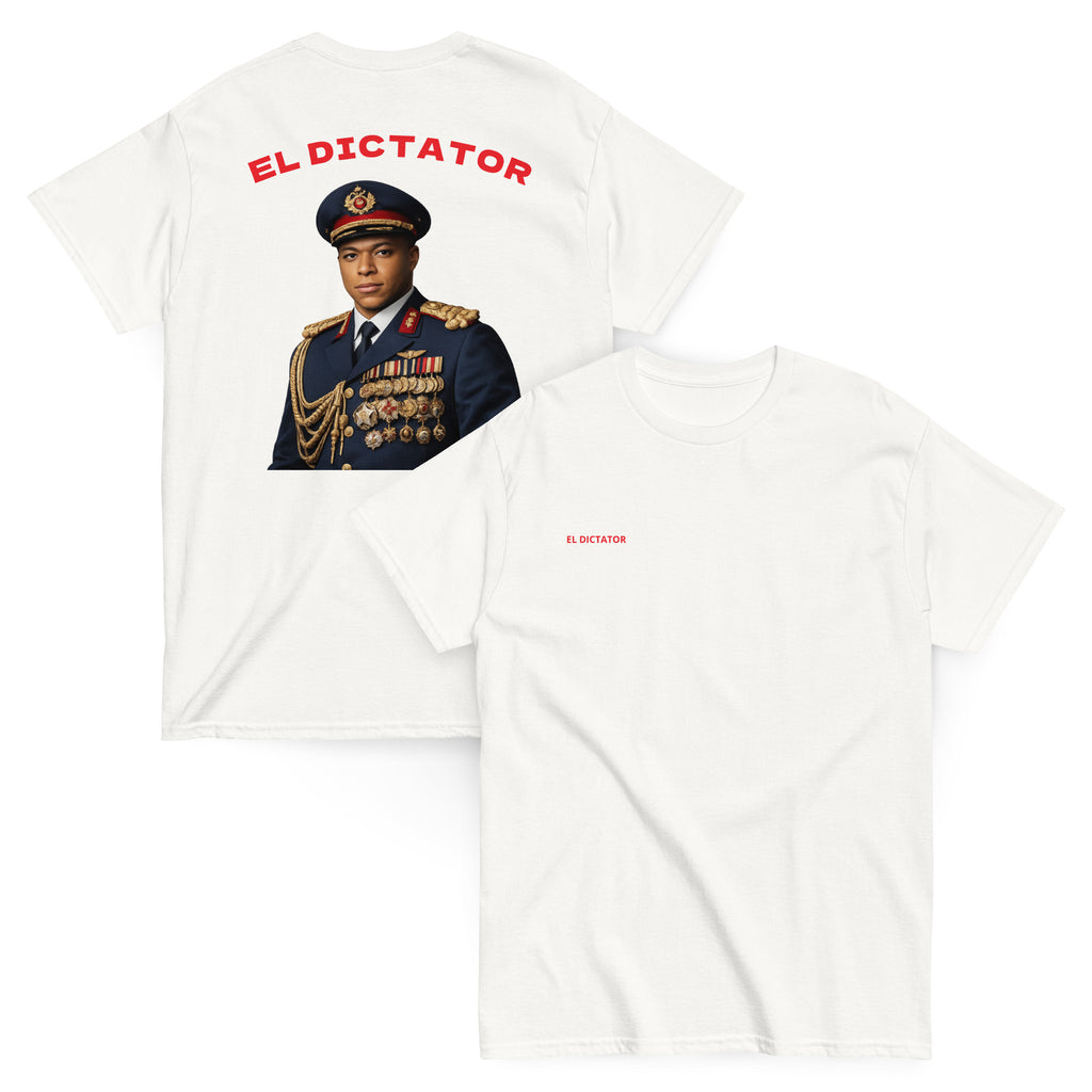 EL DICTATOR Graphic T-shirt white football graphic t-shirt front and back view
