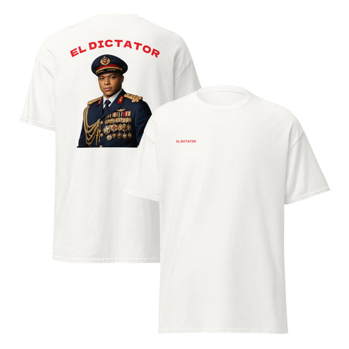 EL DICTATOR Graphic T-shirt white football graphic t-shirt front and back view