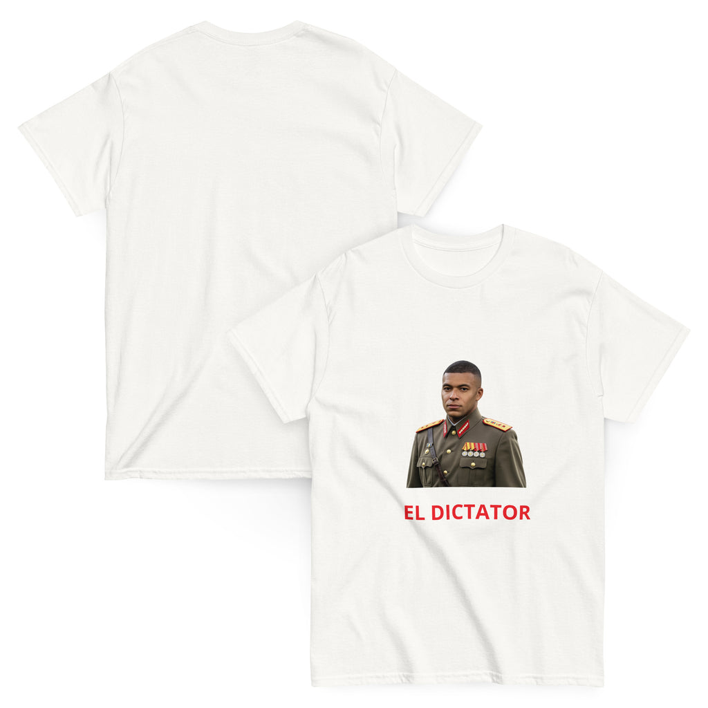 Dictator Mbappe T-Shirt white football graphic t-shirt front and back view
