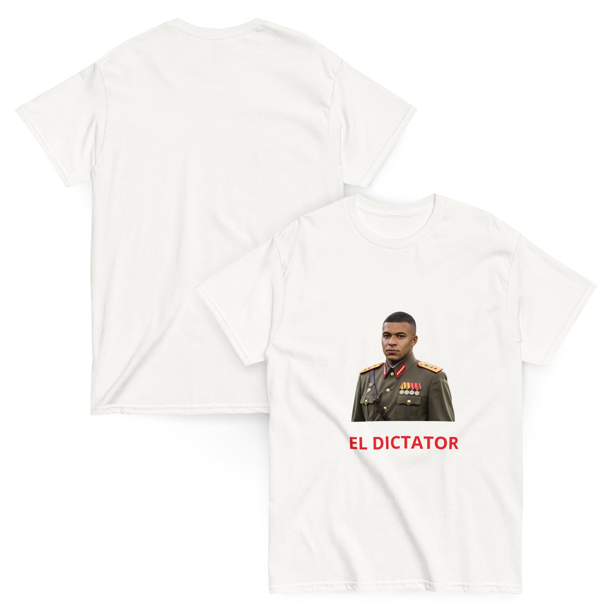 Dictator Mbappe T-Shirt white football graphic t-shirt front and back view