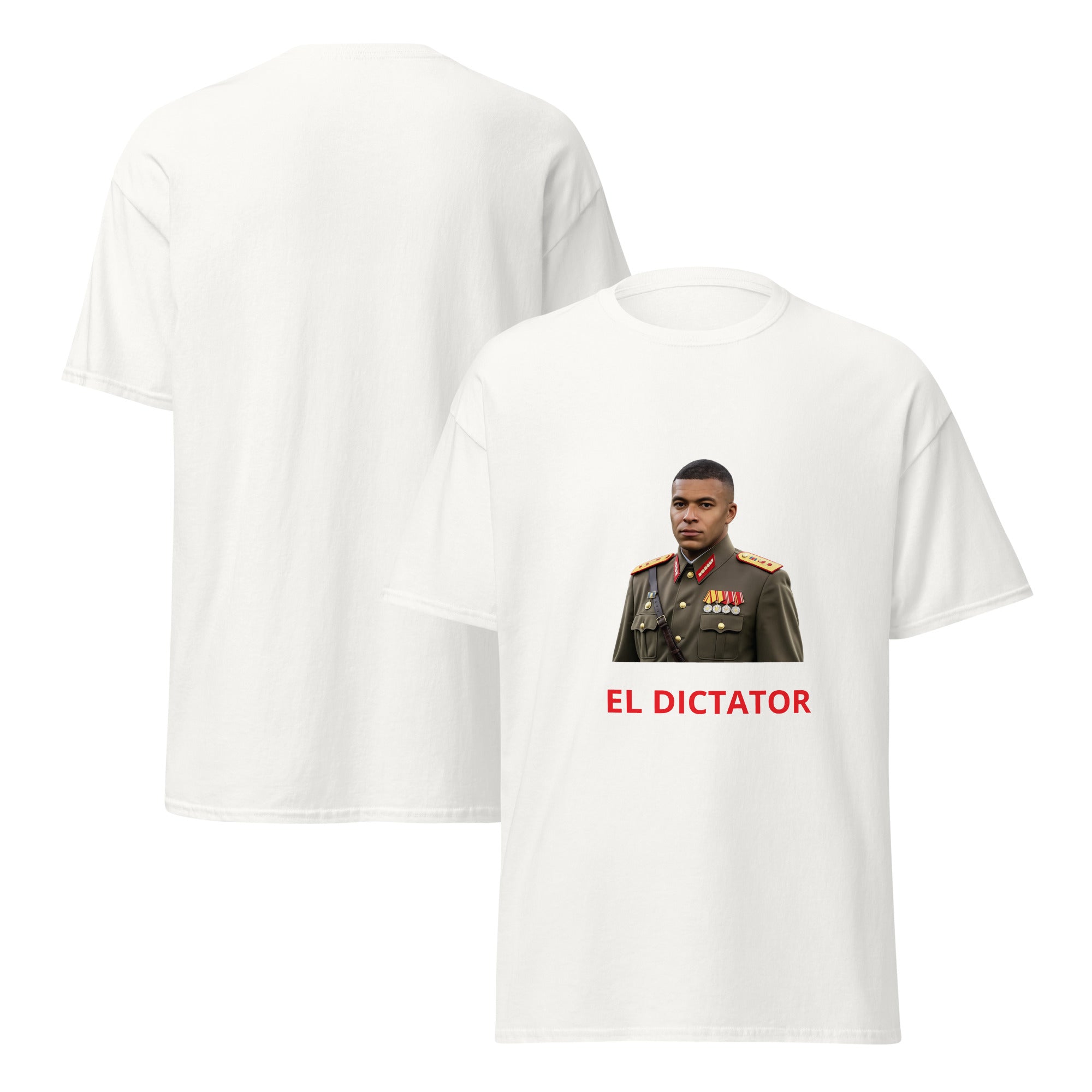 Dictator Mbappe T-Shirt white football graphic t-shirt front and back view