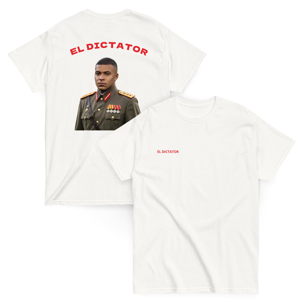 Dictator Mbappe Graphic T-shirt white football graphic t-shirt front and back view