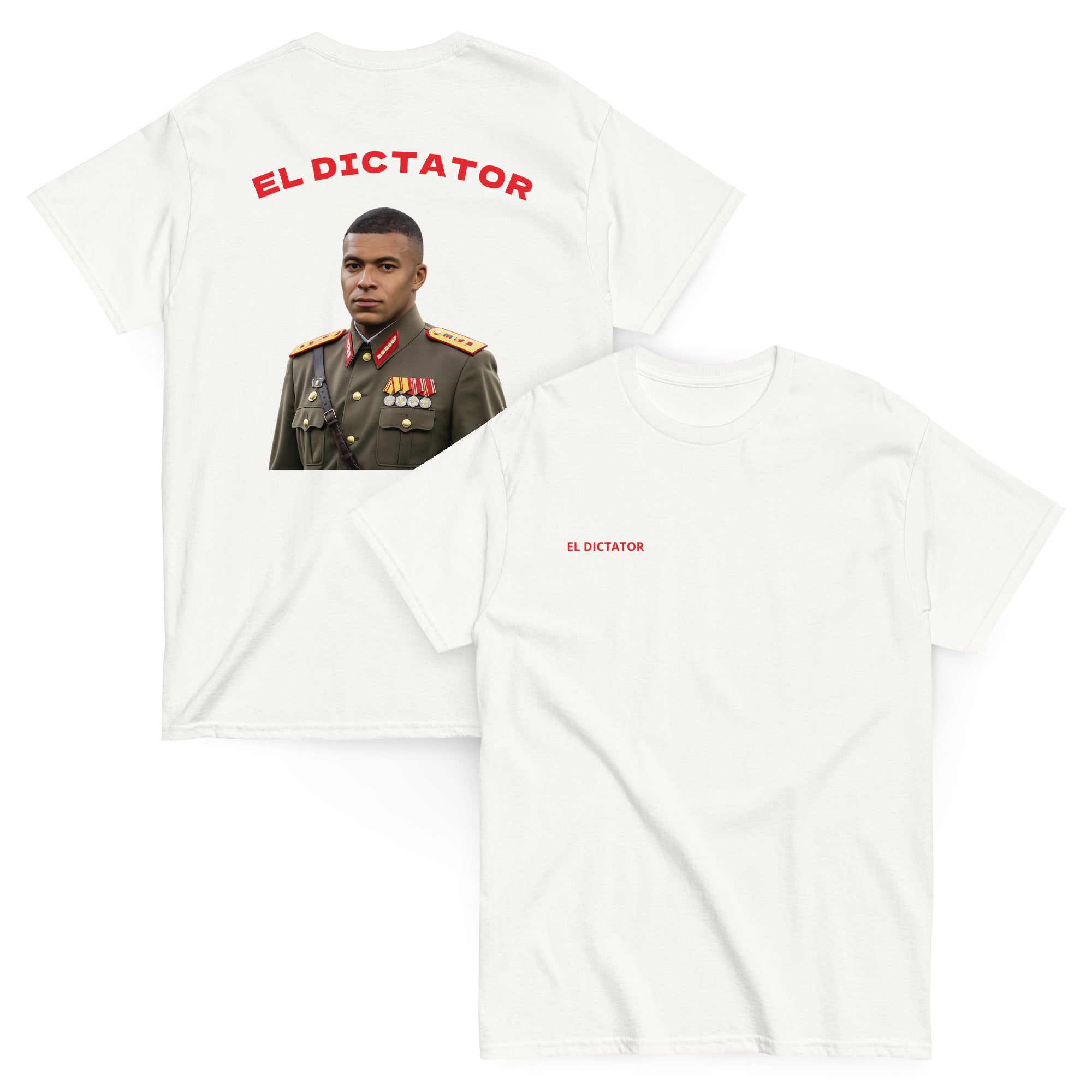 Dictator Mbappe Graphic T-shirt white football graphic t-shirt front and back view